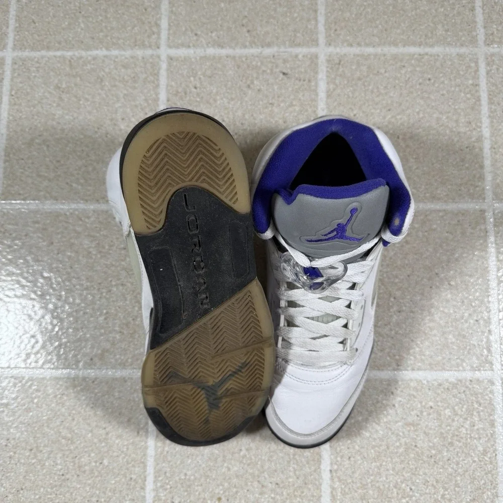 Nike Air Jordan 5 Retro GS White Concord Black Leather 7Y 440888-141